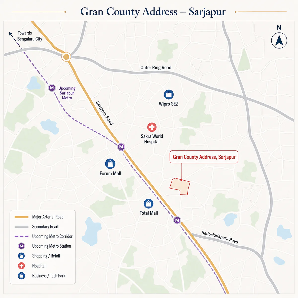 Gran County Address location map at Sarjapur, Bengaluru